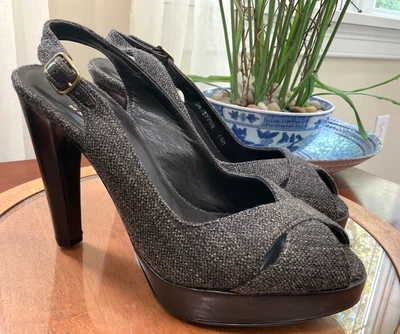 Stuart Weitzman Gray Leather Slingback Peep Toe Platform Heels 6.5 - Image 1 of 4