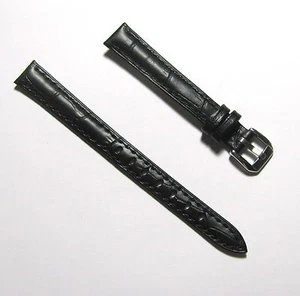12 mm Qualität Echtleder gepolstert schwarz Uhrenarmband - Größe L - Bild 1 von 2
