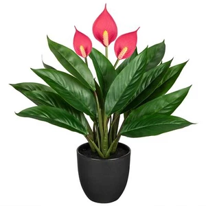 Fake Plants 20'' Realistic Faux Plants with Pink Fake Flowers Artificial Plan... - Picture 1 of 6