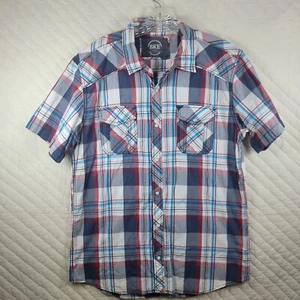 Buckle BKE Mens XL Slim Fit Pearl Snap Shirt Short Sleeve Red White Blue July 4 - Picture 1 of 9