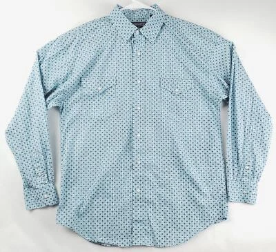 Camisa ajustada Panhandle para hombre mediana azul agua blanca perla occidental algodón floral a presión Foto 1 de 4
