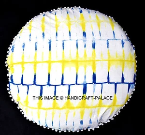 Running Indian Tie Dye Large Floor Pillow Pom Lace White Cushion Pouf Decor 32" - Picture 1 of 3