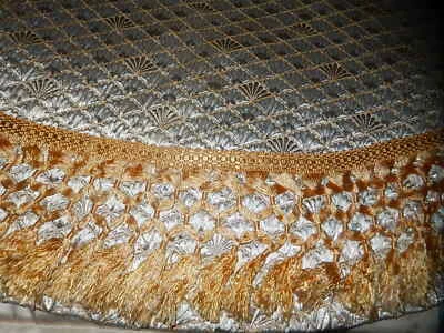 ANCIENNE NAPPE LAMÉE ARGENT DORÉE AVEC FRANGES DES ANNÉES 1930 ART DÉCO EN 150 - Photo 1/4