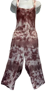 Nwt SACRED THREADS funky tie dye  rayon capri OVERALLS ROMPER JUMPSUIT JUMPER M - Picture 1 of 6