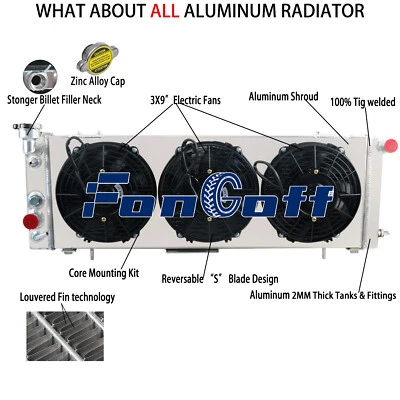 4~Rows Aluminum Radiator Shroud fan for Jeep Cherokee XJ 2.5L 4.0L 1991-2001 - Изображение 1 из 4