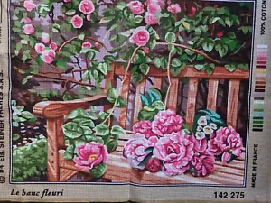 Royal Paris~Garden Bench~Rose Garden~HP Needlepoint Canvas - Picture 1 of 3
