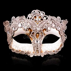 Lace Mardi Gras Masquerade Mask Embellished with Gems for Women Silver M7628 - Picture 1 of 5