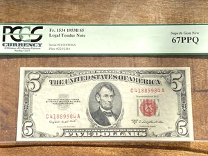 $5 1953B 1534 CA Block Legal Tender US Note PCGS 67PPQ - SUPERB 67PPQ - Picture 1 of 2