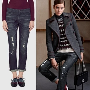 sz 42 NEW $895 GUCCI RUNWAY Black STONE WASHED Stretch DISTRESSED Cropped JEANS - Picture 1 of 24