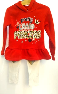 Real Love Red Hooded Tee & White Okie Dokie Pants Glitter Heart knees 4T - Picture 1 of 9