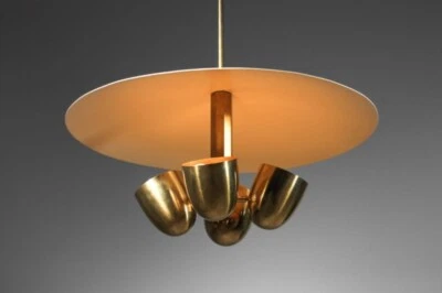 Mid Century Elegant Chandelier4Light Brass ceiling fixture pendent Vintage Light - Image 1 of 4