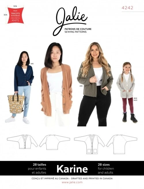 Jalie Sewing Pattern 4242 Karine Raglan Cardigan Kids, Teenagers, Women 28 Sizes - Image 1 of 1