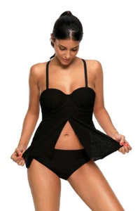 TANKINI "S 4-6" "M 8-10" Ladies Black Lace Flyaway Underwired Tankini Swimsuit - Picture 1 of 3