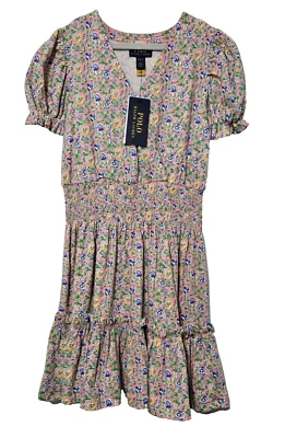 New Polo Ralph Lauren Girls Pink Floral Dress M (8-10) Faux Wrap Jersey Cotton - Image 1 of 4