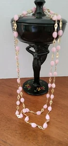 Vintage 70er Jahre Rosa Perlen Gold Lange Modeschmuck Halskette - Bild 1 von 6