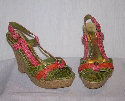 Zapatos de tacón BAMBOO rosa verde con cuña 6 1/2 6,5 M para mujer SH19 *NUEVOS Foto 1 de 3