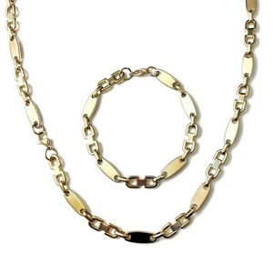 Plattenkette Set Edelstahl 60cm 8mm + Armband Platten Kette Halskette Gold 8mm - Bild 1 von 1