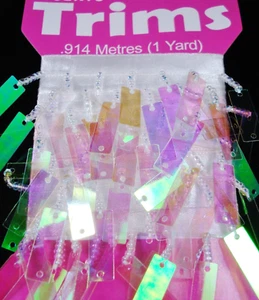 Sequin/Bead Trim 914mm Clear AB Rectangles Dance Costume Stage - Picture 1 of 1
