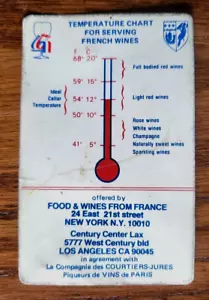 VTG 1984 Laminated Temperature Chart For Serving French Wines, Printed In France - Picture 1 of 6