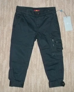 7 For All Mankind MAGGEE Cuff Ankle Black Twill CARGO PANTS Girls Size 4 NEW - Picture 1 of 3