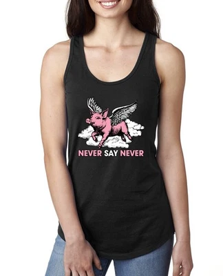 Camiseta sin mangas Never Say Never Flying Pig divertida cita motivacional para damas espalda deportiva Foto 1 de 2