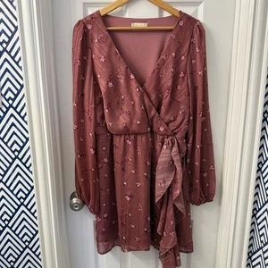 Altar'd State Womens Pink Floral Lotty Fit And Flare Dress Size M Mauve Lined - Picture 1 of 6