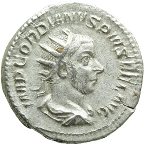 010. Roman Silver Coin. GORDIAN III, AR Antoninianus. Rome. Fortuna. VF - Picture 1 of 2