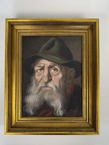 Jeno Gussich (Guszich) Signed Painting Framed Old Man Grey Beard Green Hat - Picture 1 of 14