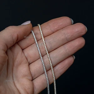 Natural Diamond Choker Tennis Necklace, 14K Yellow Gold Anniversary Gift Jewelry - Picture 1 of 8