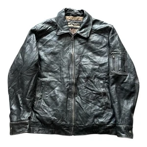 Vintage Columbia Men’s Heavy Leather Bomber Jacket Size Large Black - Picture 1 of 13