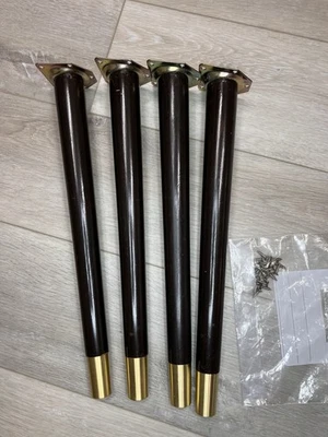 Juego de 4 patas de mesa vintage MCM 16" madera oscura y latón con herrajes Foto 1 de 4
