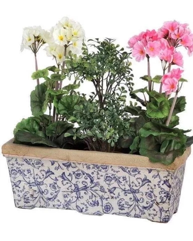 Ascalon Blue Floral Stone Garden Trough Planter Cover