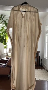 Vintage Muumuu Maxi halbtransparent Boho Baumwolle Spitze & Band Borte - Bild 1 von 18