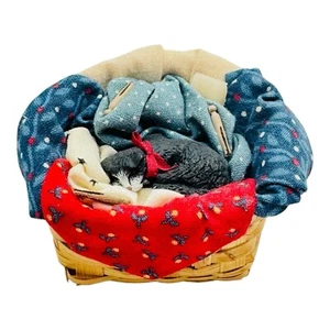 Artisan Darling Black Cat Sleeping In Laundry Basket Dollhouse Miniature 1:12 - Picture 1 of 13