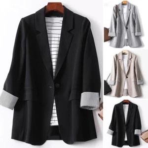 S-5XL Women Long Sleeve Splice Blazer Casual Office Work Cardigan Suit Jackets - Picture 1 of 13