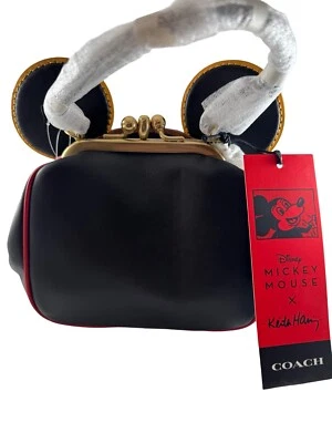 Coach Keith Haring Disney Mickey Head Silhouette Kiss Lock Purse NWT New Dust Ba - Image 1 of 4