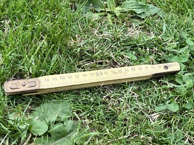 ANCIEN DOUBLE METRE PLIANT EN BOIS ET METAL 200 CM - Photo 1/4