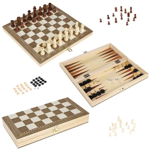 Brettspiel-Set 3 in 1, bestehend aus Schach Dame Backgammon, klappbar, aus Holz - Bild 1 von 5