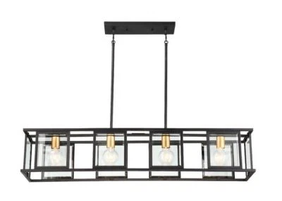 Lámpara de araña Nuvo Lighting 60/6417 negra Payne 4 luces 42" de ancho con pantallas de vidrio  Foto 1 de 4