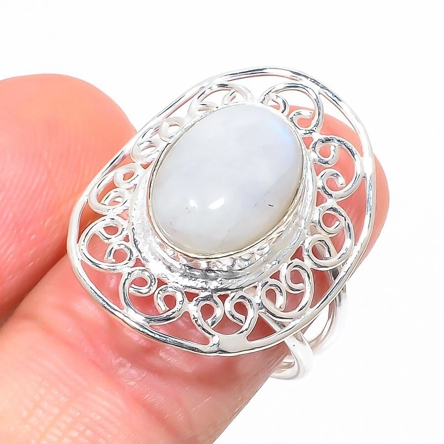 Moonstone Gemstone 925 Sterling Silver Jewelry All Size Ring For Gift - Image 1 of 1