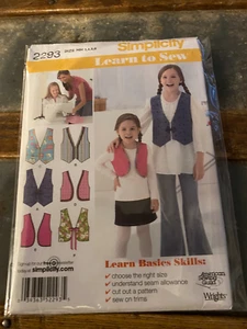 New Simplicity Learn To Sew Child's Lined Vests Sewing Pattern Age 3 - 6 2293 - Picture 1 of 2