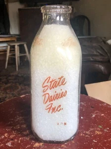 State Dairies Inc Clear Glass Embossed Milk Bottle 8 1/2" beads not included - Picture 1 of 6