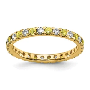 14k Gold 1.17 Ct Lab Grown Diamond & Yellow Sapphire Eternity Band Ring Sz 6.5 - Picture 1 of 6