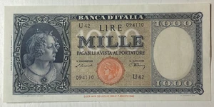 BANCONOTA 1000 Lire Italia ornata di perle 1947 - Picture 1 of 2