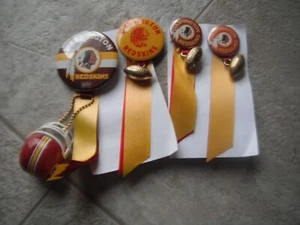 Washington Redskins Lot of 4 Button Pinbacks with Ribbons and Toys (Commanders) - Picture 1 of 1