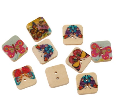 Pkg of 20 BUTTERFLY 2-hole Wooden Square Buttons 5/8" (15mm) (5632) Crafts - Image 1 of 4