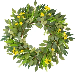 24 Inch Large Spring Summer Greenery Wreaths for Front Door, Handmade Green Euca - Picture 1 of 12