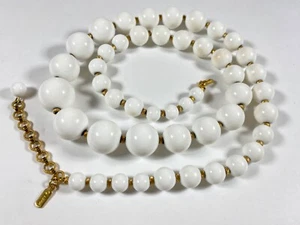 MONET Vintage Gold Tonę White Bead Necklace 27" - Picture 1 of 7