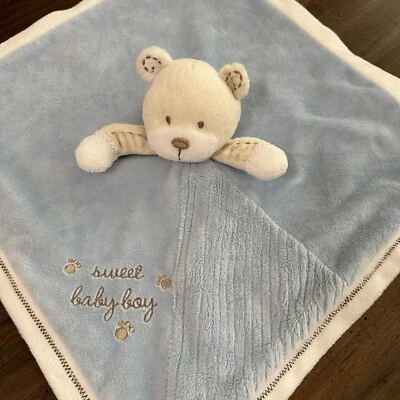 Carters Sweet Baby Boy Blue Cream BEAR LOVEY Rattle Satin Back Security Paw - Image 1 of 4