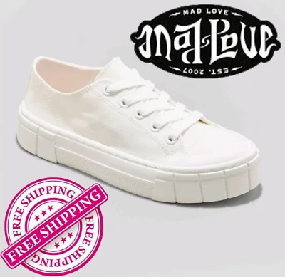 Mad Love Women’s Fran Platform Sneakers Size 11 Casual Shoe White Canvas Lace-Up - Image 1 of 4